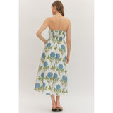 Entro - Botanical Strapless Midi - Blue