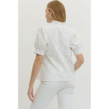 Entro - Floral Embroidered Puff Sleeve Top - White