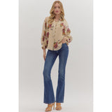 Entro - Floral Long Sleeve Blouse - Ecru