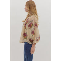 Entro - Floral Long Sleeve Blouse - Ecru