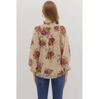 Entro - Floral Long Sleeve Blouse - Ecru