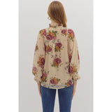 Entro - Floral Long Sleeve Blouse - Ecru
