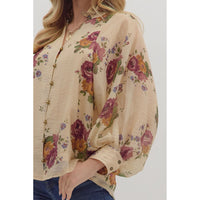 Entro - Floral Long Sleeve Blouse - Ecru