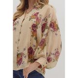Entro - Floral Long Sleeve Blouse - Ecru
