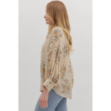 Entro - Floral Print Long Sleeve Blouse - Ecru