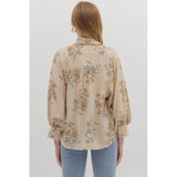 Entro - Floral Print Long Sleeve Blouse - Ecru