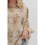 Entro - Floral Print Long Sleeve Blouse - Ecru