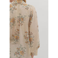 Entro - Floral Print Long Sleeve Blouse - Ecru