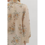 Entro - Floral Print Long Sleeve Blouse - Ecru
