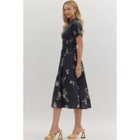 Entro - Floral Print Midi With Front Zip - Black