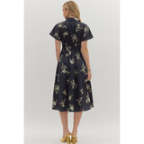Entro - Floral Print Midi With Front Zip - Black