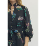 Entro - Floral Print Mini w Tie Waist - Black