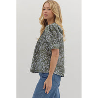 Entro - Floral Print Pintuck Top - Olive