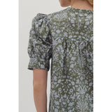 Entro - Floral Print Pintuck Top - Olive