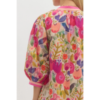 Entro - Floral print ¾ bubble sleeve pullover mini dress - Berry