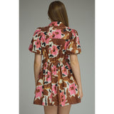 Entro - Floral Puff Sleeve Mini - Brown