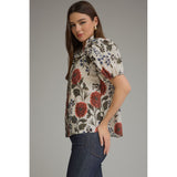 Entro - Floral Puff Sleeve Shirt - Ecru