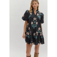 Entro - Floral Ruffle Hem Mini Dress - Dark Navy