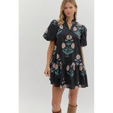 Entro - Floral Ruffle Hem Mini Dress - Dark Navy