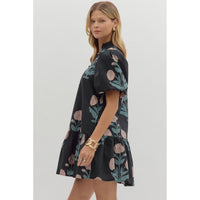 Entro - Floral Ruffle Hem Mini Dress - Dark Navy
