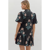 Entro - Floral Ruffle Hem Mini Dress - Dark Navy