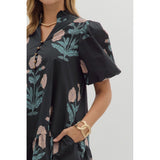 Entro - Floral Ruffle Hem Mini Dress - Dark Navy