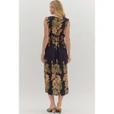 Entro - Floral Sleeveless Midi with Self-Tie Waist - Black