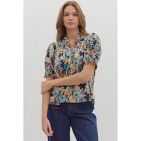 Entro - Floral Top With Scallop Trim - Cinnamon