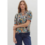 Entro - Floral Top With Scallop Trim - Cinnamon