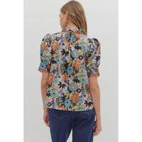Entro - Floral Top With Scallop Trim - Cinnamon