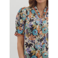 Entro - Floral Top With Scallop Trim - Cinnamon