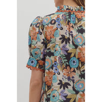 Entro - Floral Top With Scallop Trim - Cinnamon