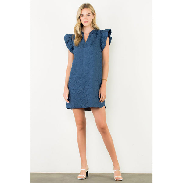 THML - Flutter Sleeve Textured Dress - Navy