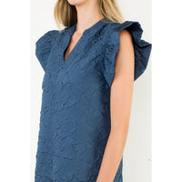 THML - Flutter Sleeve Textured Dress - Navy
