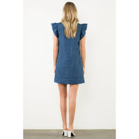 THML - Flutter Sleeve Textured Dress - Navy