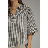 Entro - Gingham 3/4 Sleeve Top - Black