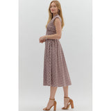 Entro - Gingham Midi with Zipper Front - Chocolate
