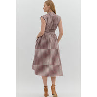 Entro - Gingham Midi with Zipper Front - Chocolate