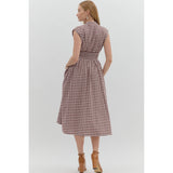 Entro - Gingham Midi with Zipper Front - Chocolate