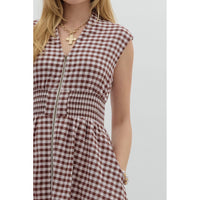 Entro - Gingham Midi with Zipper Front - Chocolate