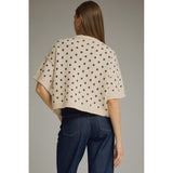 Entro - Polka Dot Round Neck Short Sleeve Sweater - Ecru