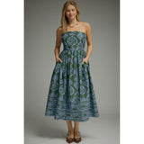 Entro - Printed Strapless Midi - Hunter Green
