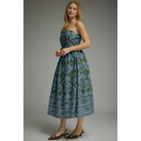 Entro - Printed Strapless Midi - Hunter Green