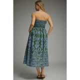 Entro - Printed Strapless Midi - Hunter Green