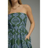 Entro - Printed Strapless Midi - Hunter Green