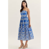 Entro - Printed Strapless Midi - Royal
