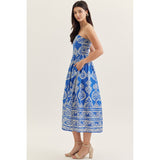 Entro - Printed Strapless Midi - Royal