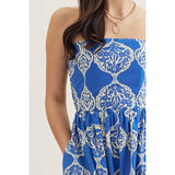 Entro - Printed Strapless Midi - Royal
