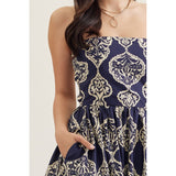 Entro - Printed Strapless Mini - Royal