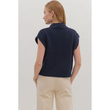 Entro - Sold Cap Sleeve Cable Knit Sweater - Navy